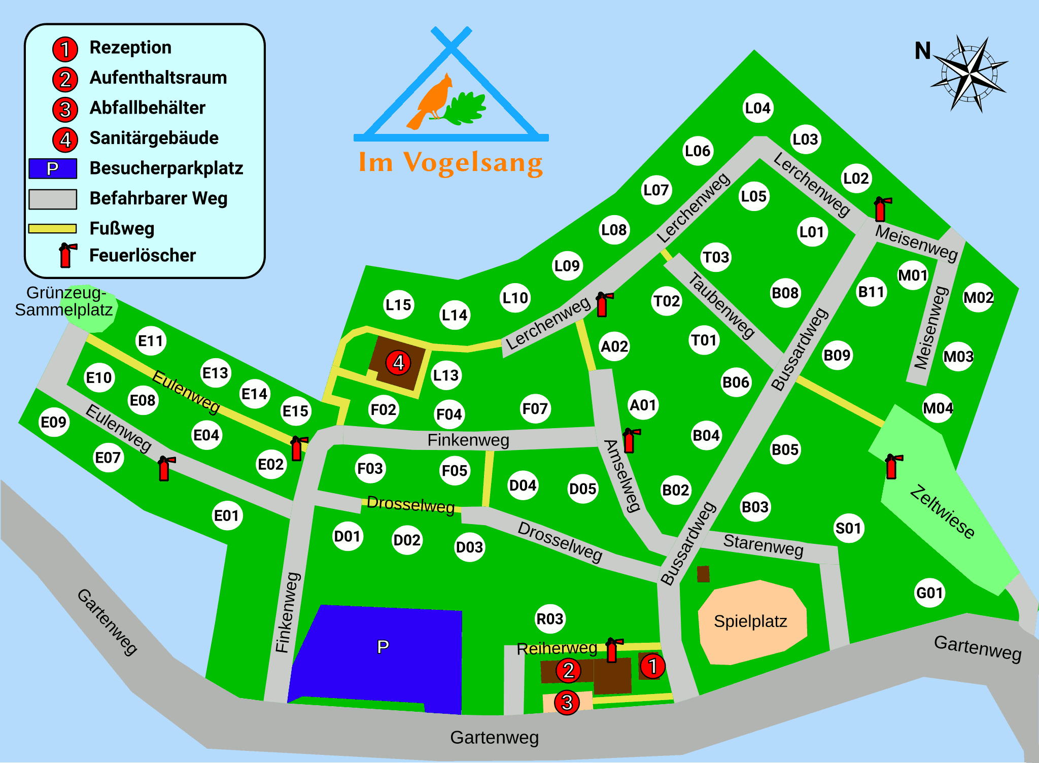 Lageplan des Campingplatzes Im Vogelsang (nicht maßstabsgetreu)
