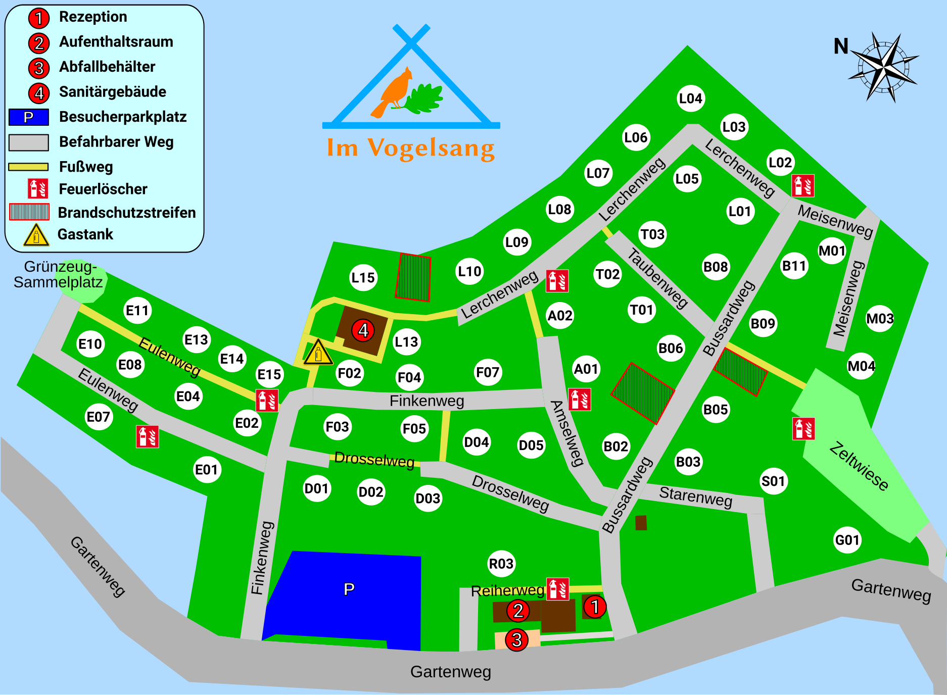 Lageplan des Campingplatzes Im Vogelsang (nicht maßstabsgetreu)